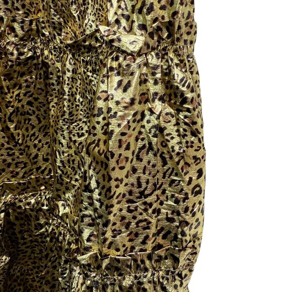 New York & Company Foil Leopard Print Skirt XXL Gold Metallic Tiered Ruffle - Picture 9 of 12